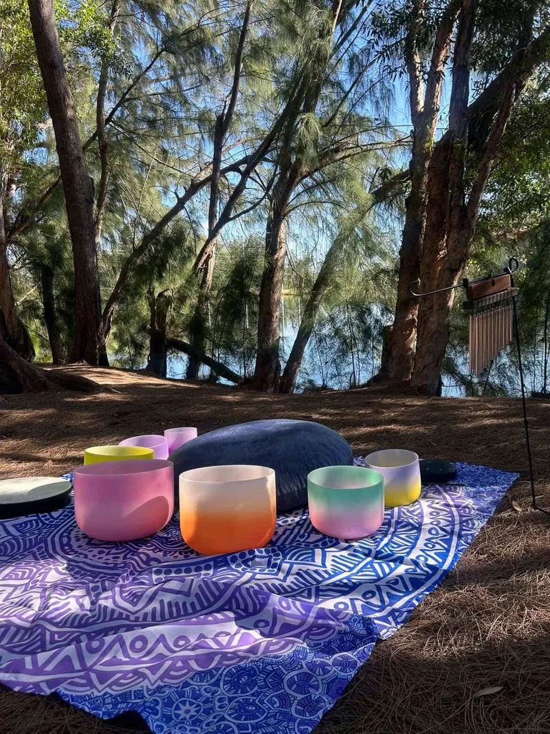 Crystal singing bowls in nature